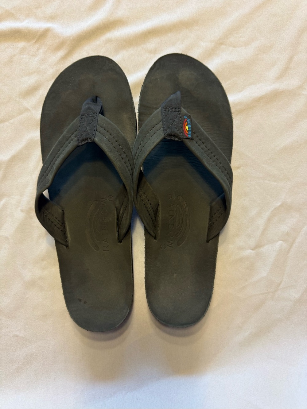 Rainbow Black Women's Flip Flop Sandals with Small Rainbow Logo